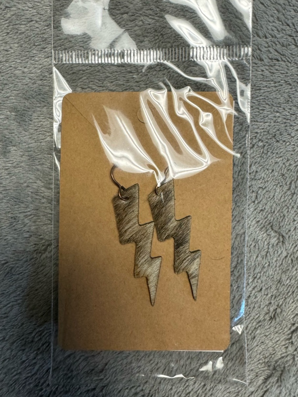 Real Cowhide Lightning BoltEarrings - Brown
